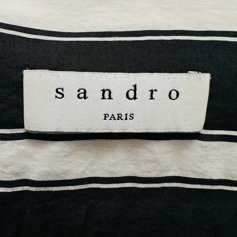 Sandro Carl Black and White Wrap Striped 3/4 Sleeve Midi Dress - Picture 13 of 15